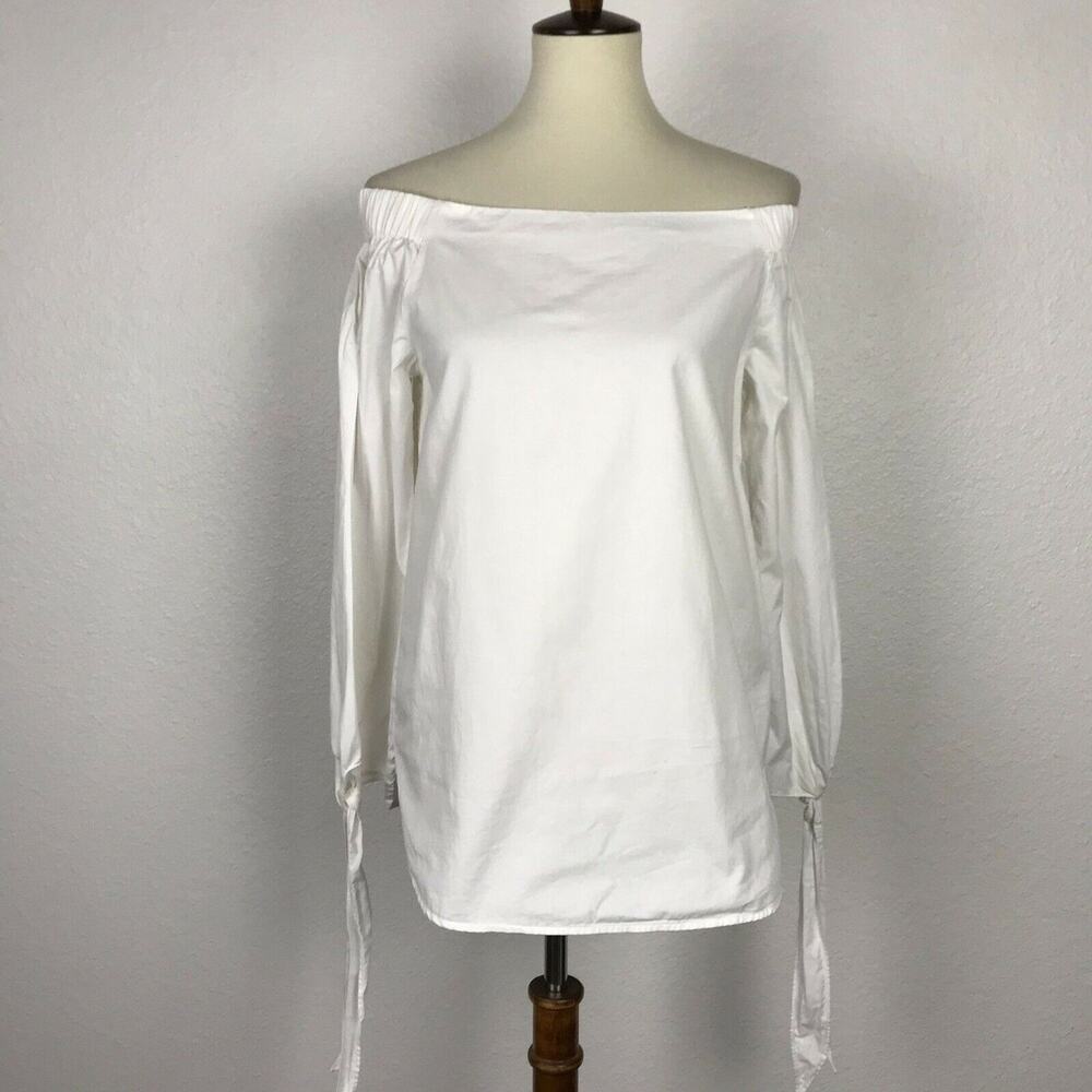 J.O.A Top Side Slit Off Shoulder Tie Cuff Minimalist Chic Clean Girl Romantic